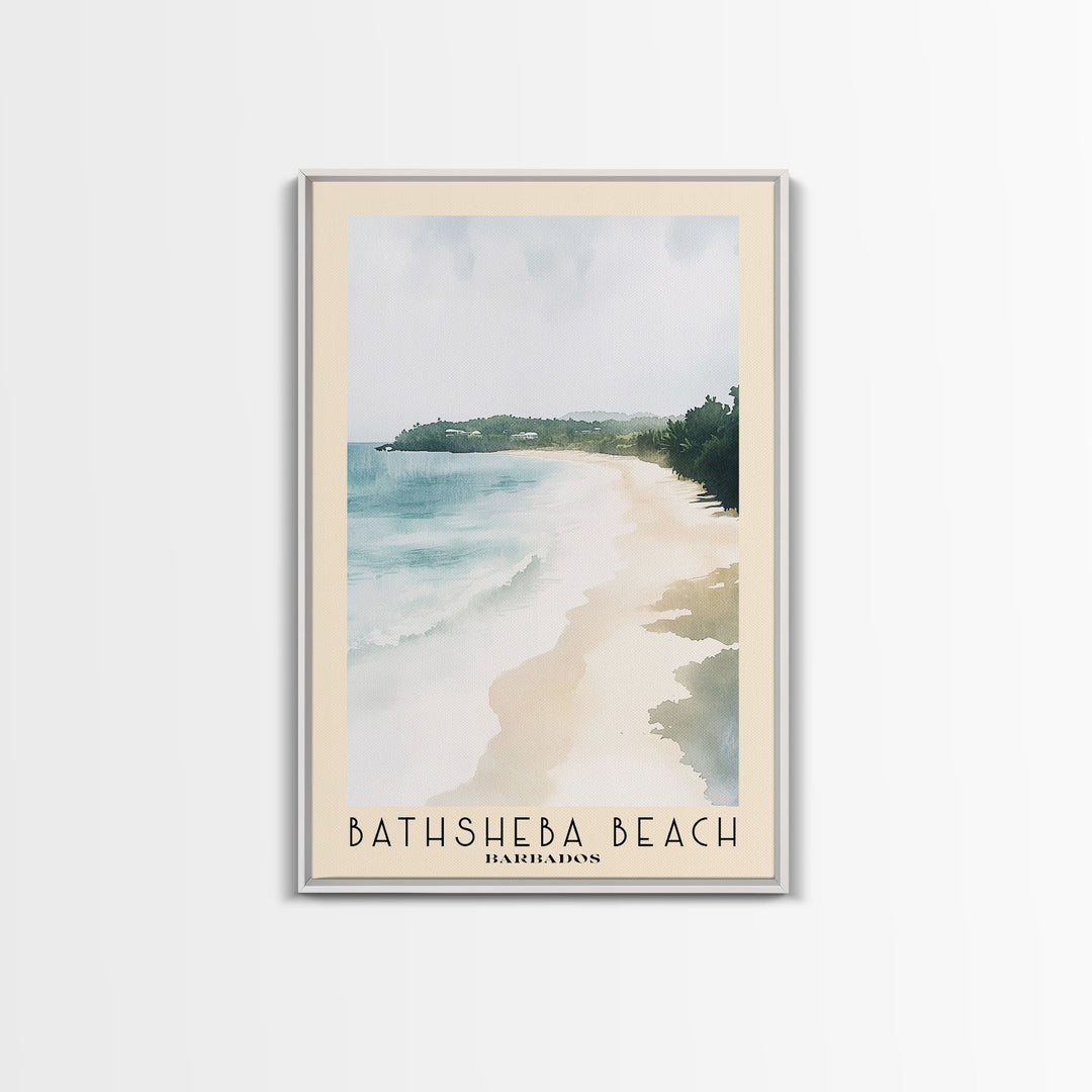 Bathsheba Beach, Barbados Watercolor Print, Vacation Gift, Barbados Wall Art, Beach Painting, Beach Decor, Large Wall Art, Wood Frame Art