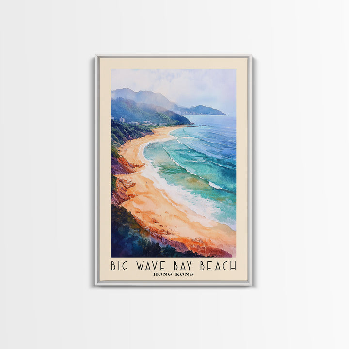 Big Wave Bay Beach, Hong Kong Watercolor Print, Vacation Gift, Hong Kong Wall Art, Beach Painting, Beach Decor, Large Wall Art, Wood Frame Art