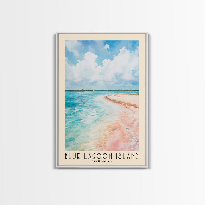 Blue Lagoon Island, Bahamas Watercolor Print, Vacation Gift, Bahamas Wall Art, Beach Painting, Beach Decor, Large Wall Art, Wood Frame Art