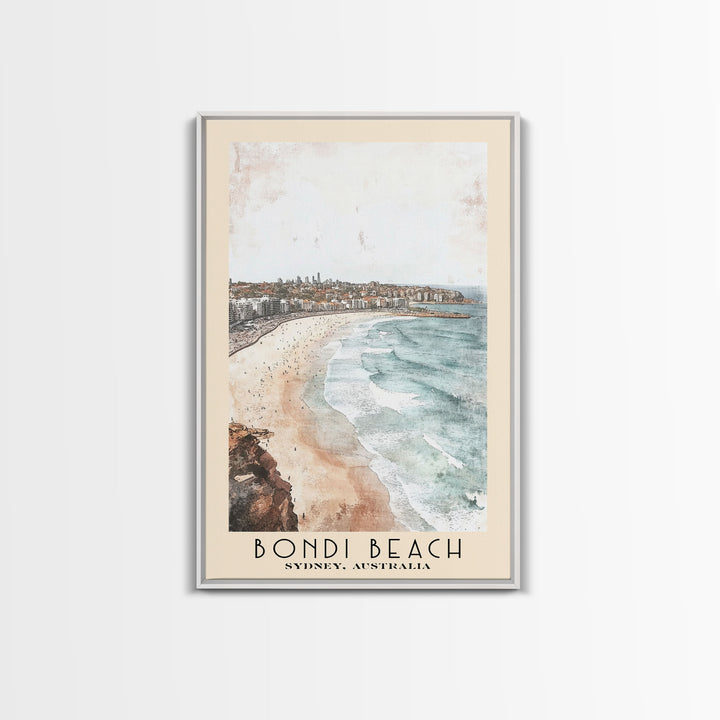Bondi Beach, Sydney, Australia Watercolor Print, Vacation Gift, Sydney, Australia Wall Art, Beach Painting, Beach Decor, Large Wall Art, Wood Frame Art