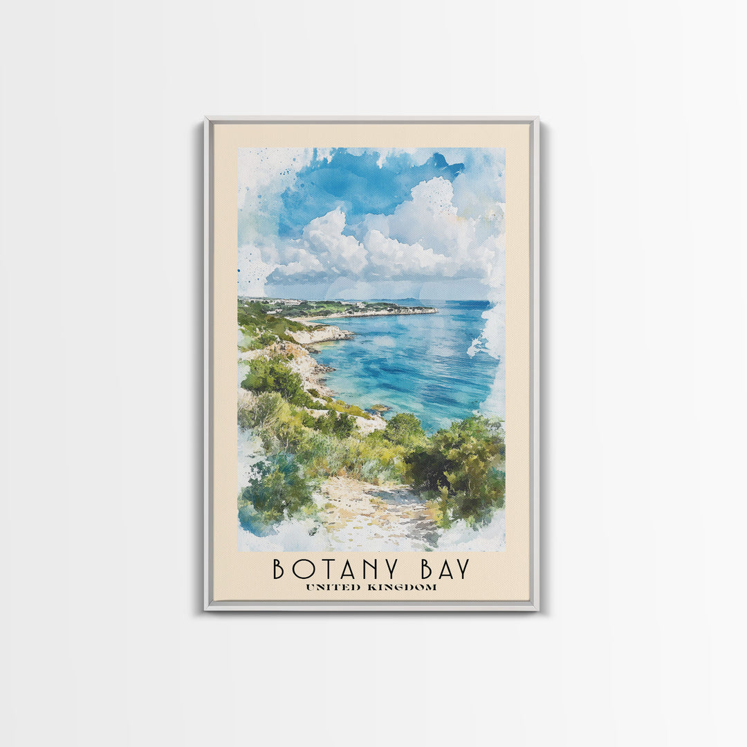 Botany Bay, United Kingdom Watercolor Print, Vacation Gift, United Kingdom Wall Art, Beach Painting, Beach Decor, Large Wall Art, Wood Frame Art