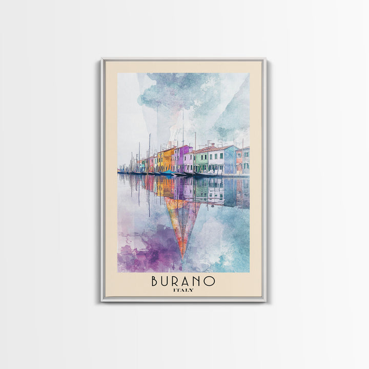 Burano, Italy Watercolor Print, Vacation Gift, Italy Wall Art, Beach Painting, Beach Decor, Large Wall Art, Wood Frame Art