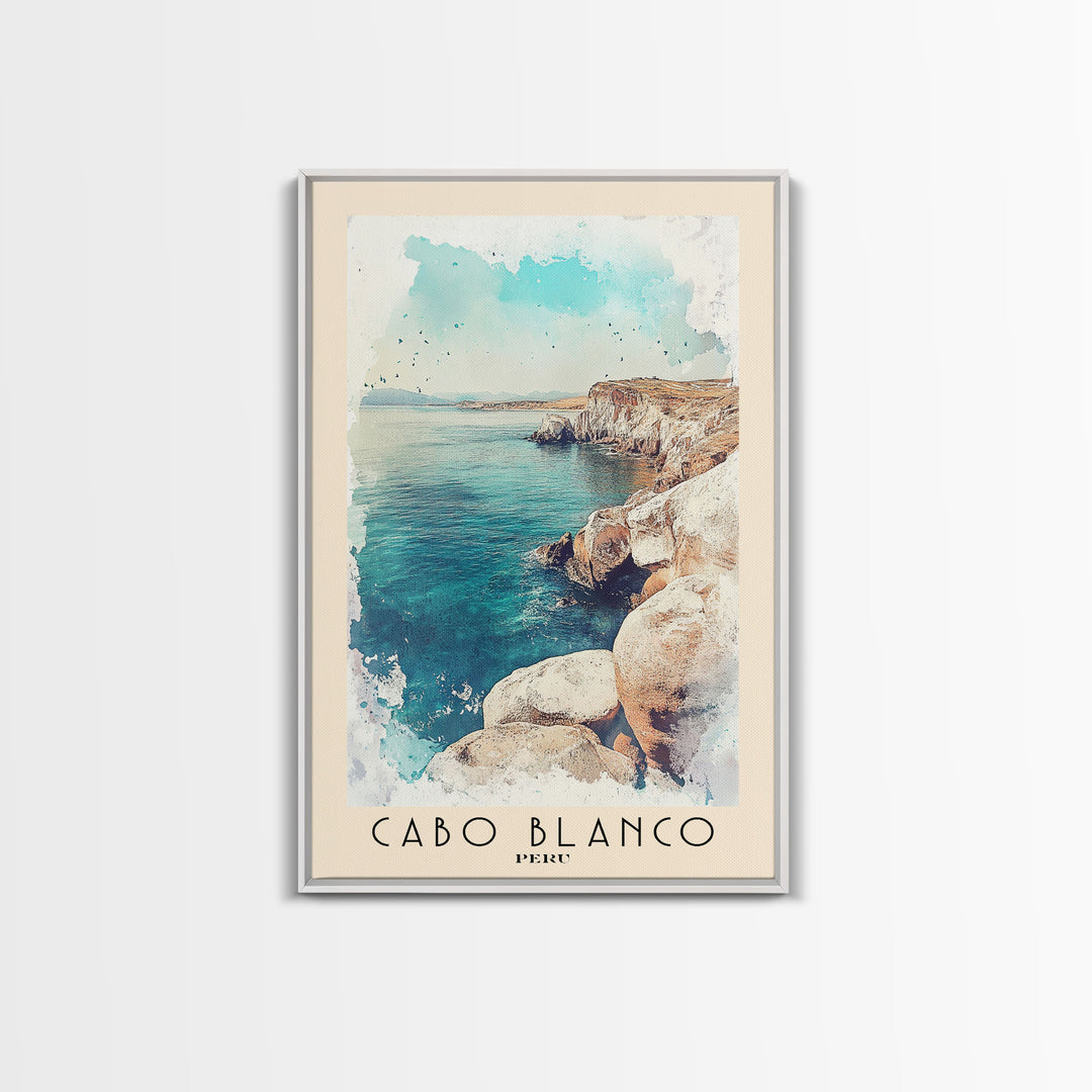 Cabo Blanco, Peru Watercolor Beach Print, Vacation Gift, Peru Wall Art, Beach Painting, Beach Decor, Beach Painting