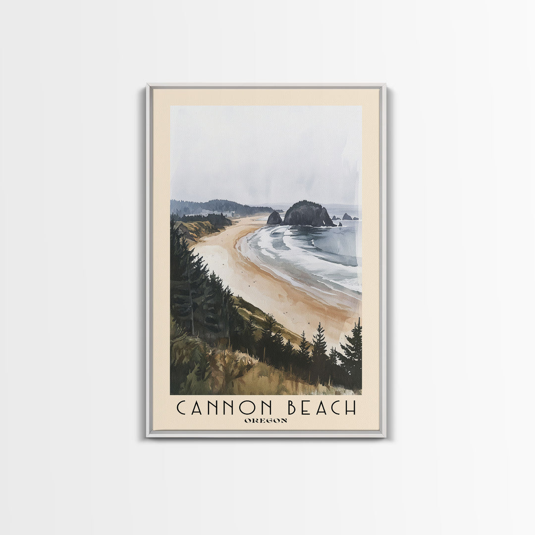 Cannon Beach, Oregon Watercolor Beach Print, Vacation Gift, Oregon Wall Art, Framed Canvas Print, Framed Beach Painting