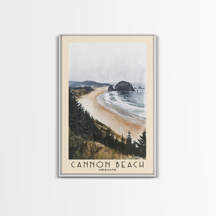 Cannon Beach, Oregon Watercolor Beach Print, Vacation Gift, Oregon Wall Art, Framed Canvas Print, Framed Beach Painting