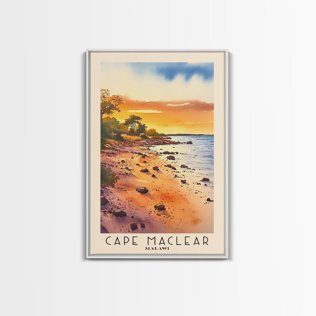 Cape Maclear, Malawi Watercolor Print, Vacation Gift, Malawi Wall Art, Beach Painting, Beach Decor, Large Wall Art, Wood Frame Art