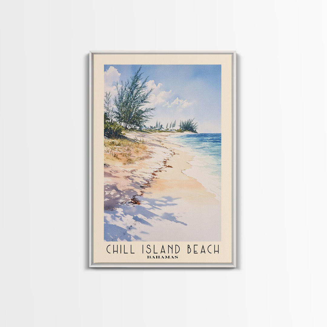 Chill Island Beach, Bahamas Watercolor Beach Print, Vacation Gift, Bahamas Wall Art, Framed Canvas Print, Framed Beach Painting