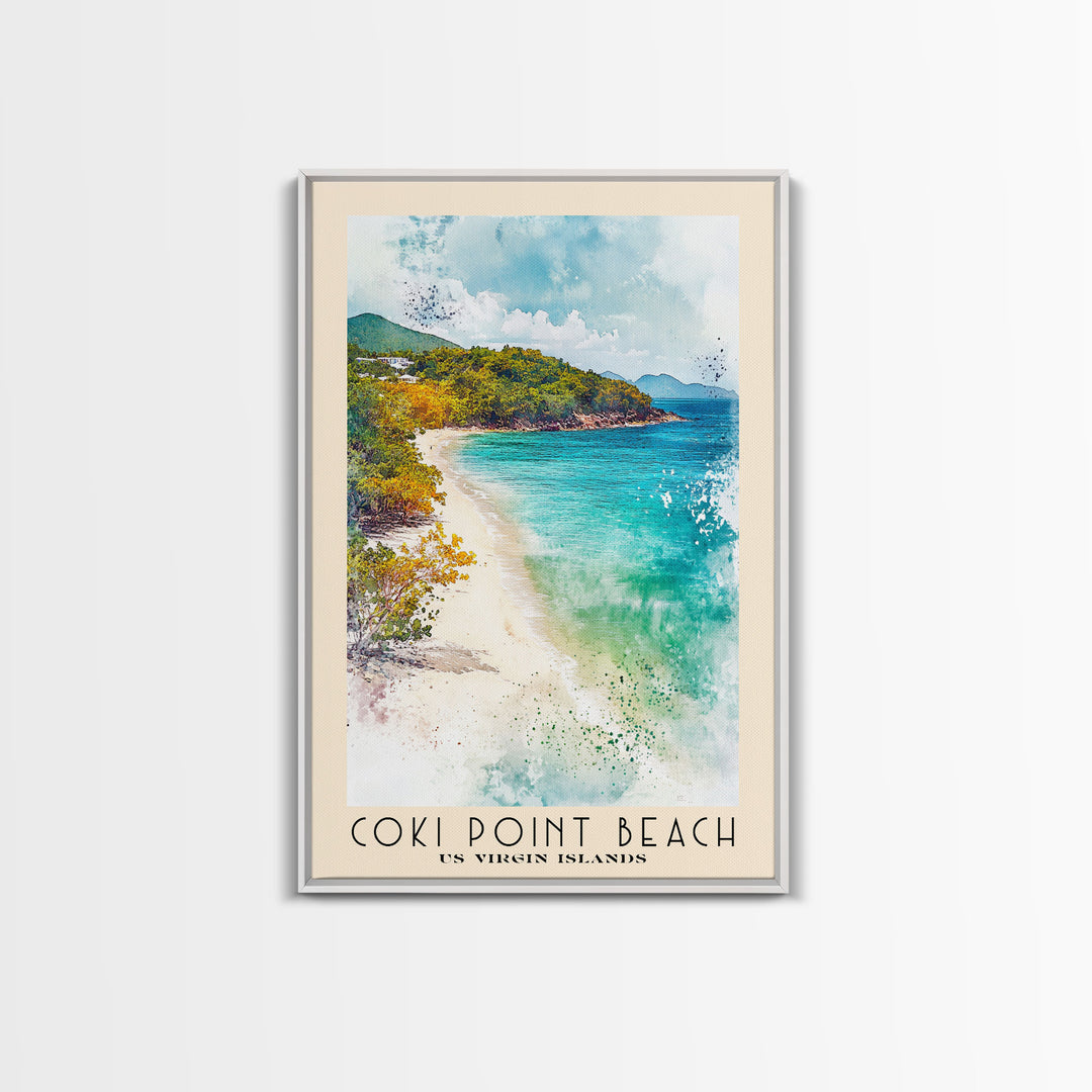 Coki Point Beach, US Virgin islands Watercolor Print, Vacation Gift, US Virgin islands Wall Art, Vacation Wall Art, Vacatation Memories, Beach Decor, Beach Or Lakehouse Art
