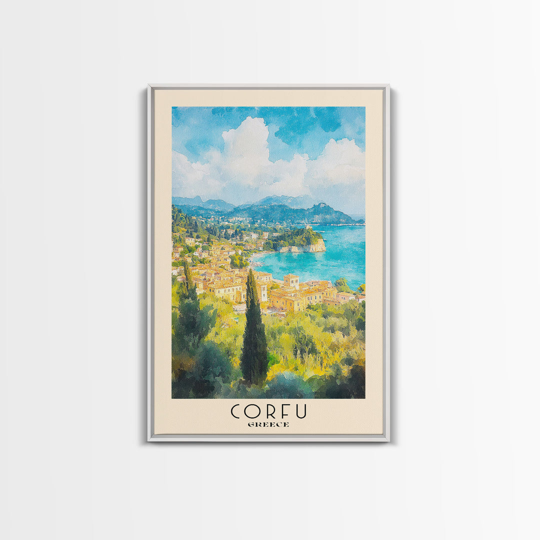 Corfu, Greece Watercolor Beach Print, Vacation Gift, Greece Wall Art, Beach Painting, Beach Decor, Beach Painting