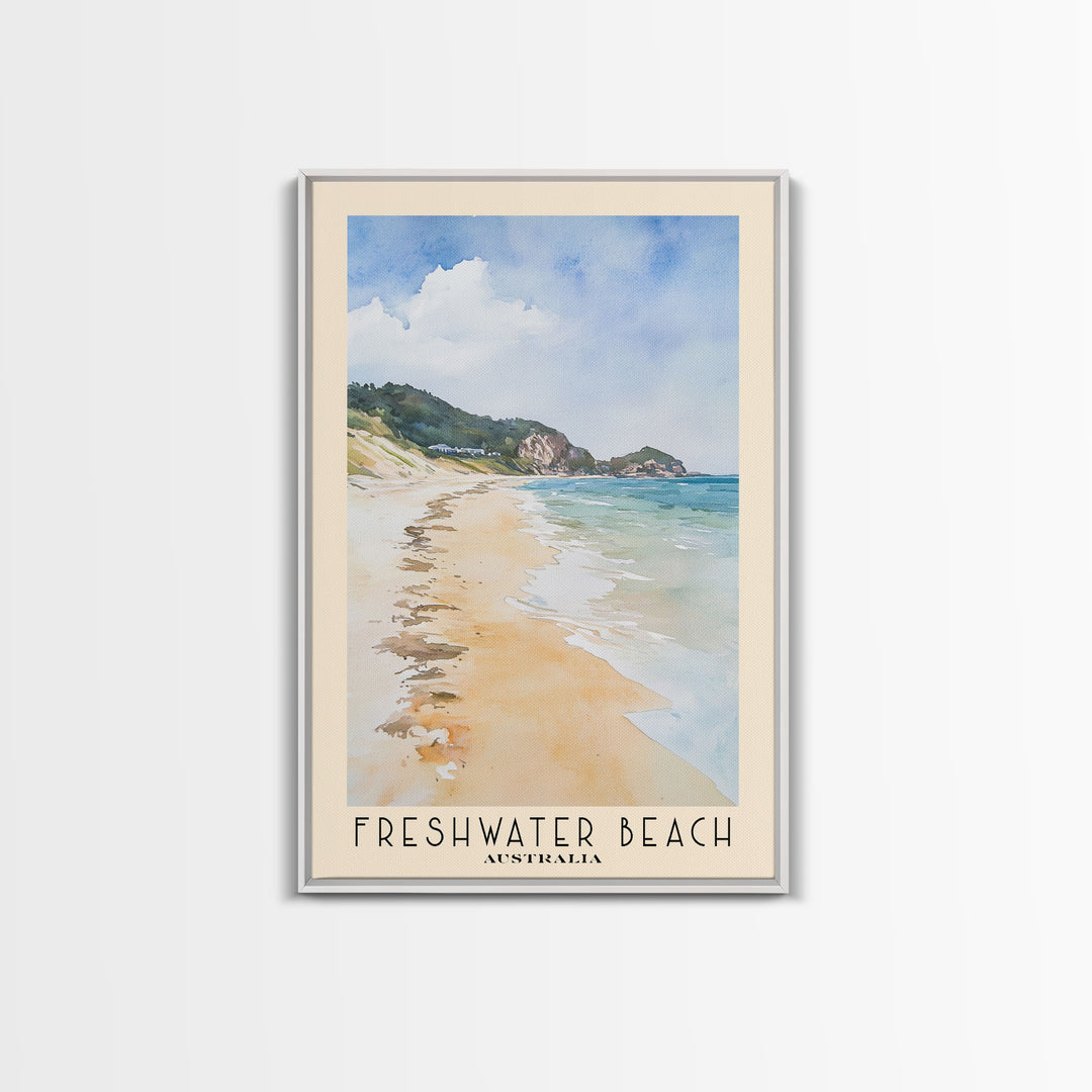 Freshwater Beach, Australia Watercolor Beach Print, Vacation Gift, Australia Wall Art, Framed Canvas Print, Framed Beach Painting