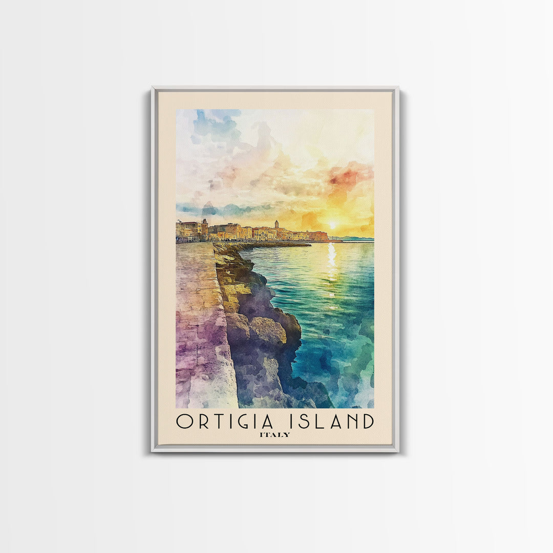 Ortigia Island, Italy Watercolor Print, Vacation Gift, Italy Wall Art, Beach Painting, Beach Decor, Large Wall Art, Wood Frame Art