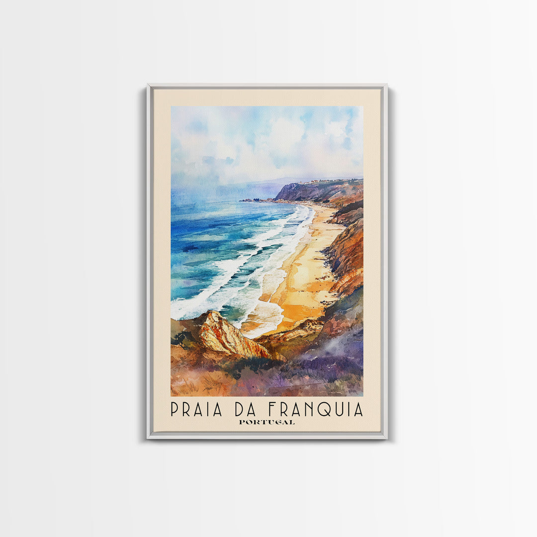 Praia da Franquia, Portugal Watercolor Print, Vacation Gift, Portugal Wall Art, Beach Painting, Beach Decor, Large Wall Art, Wood Frame Art