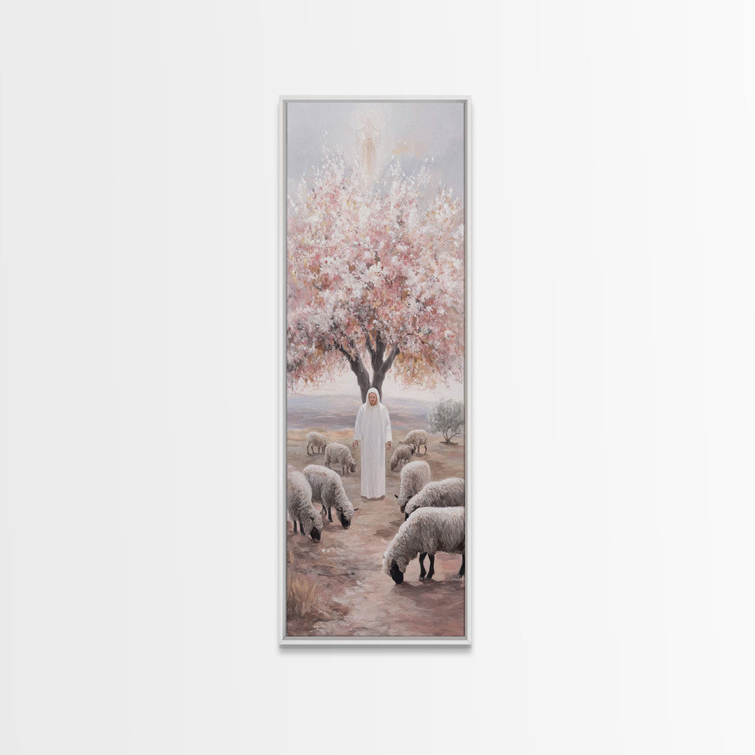 Blossoms Of Grace – Framed Canvas Print – Christian Wall Art – Jesus Painting – Christian Art Canvas – Tall Narrow Wall Art
