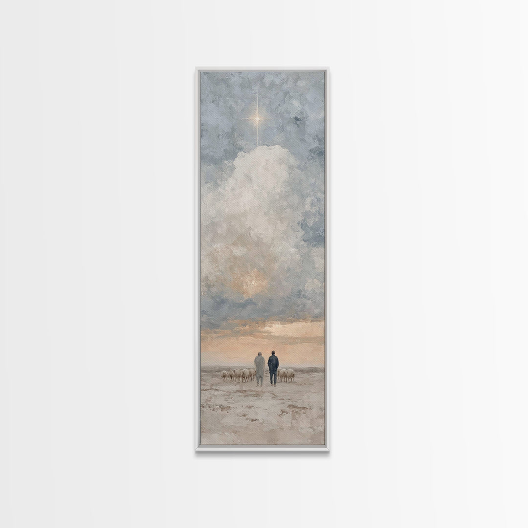Shepherds Under Heaven – Framed Canvas Print – Tall Narrow Wall Art – Christian Art Canvas – Christian Wall Art – Jesus Painting