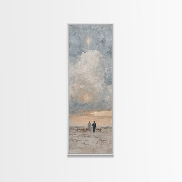 Shepherds Under Heaven – Framed Canvas Print – Tall Narrow Wall Art – Christian Art Canvas – Christian Wall Art – Jesus Painting