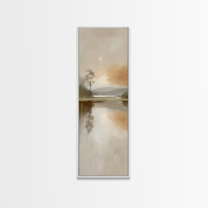 Star Over Stillness – Framed Canvas Print – Christian Wall Art – Christian Art Canvas – Moody Christmas Art – Narrow Art