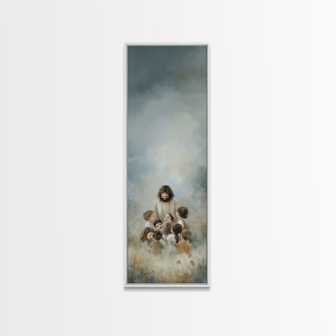 Morning Meadow Peace – Framed Canvas Print – Tall Narrow Wall Art – Christian Art Canvas – Christian Wall Art – Jesus Painting
