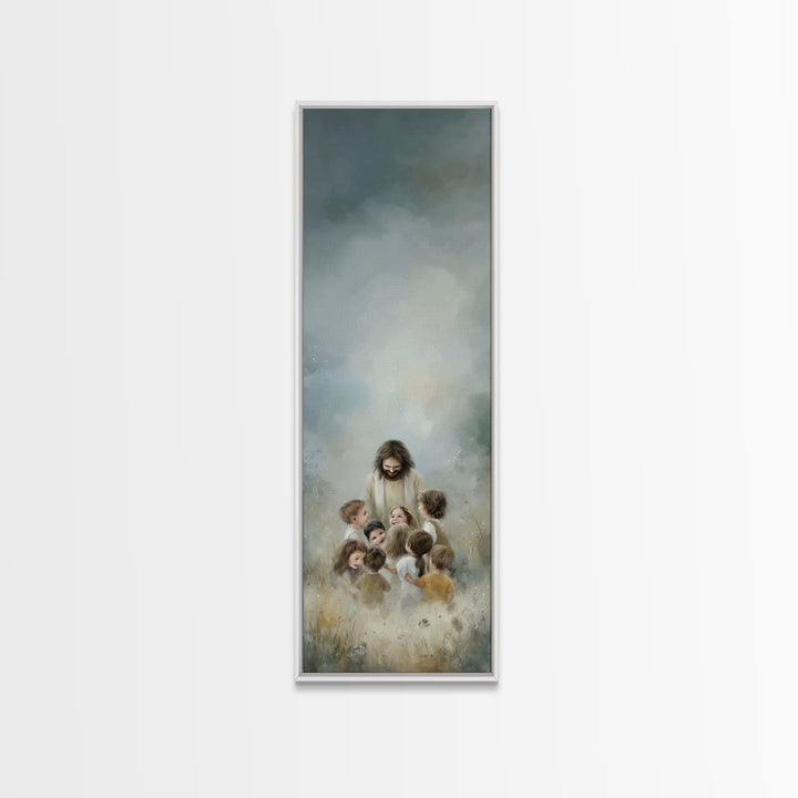 Morning Meadow Peace – Framed Canvas Print – Tall Narrow Wall Art – Christian Art Canvas – Christian Wall Art – Jesus Painting
