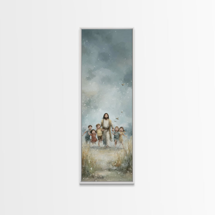 Meadow Of Joy – Framed Canvas Print – Tall Narrow Wall Art – Christian Wall Art – Jesus Painting – Christian Art Canvas – Christmas Art