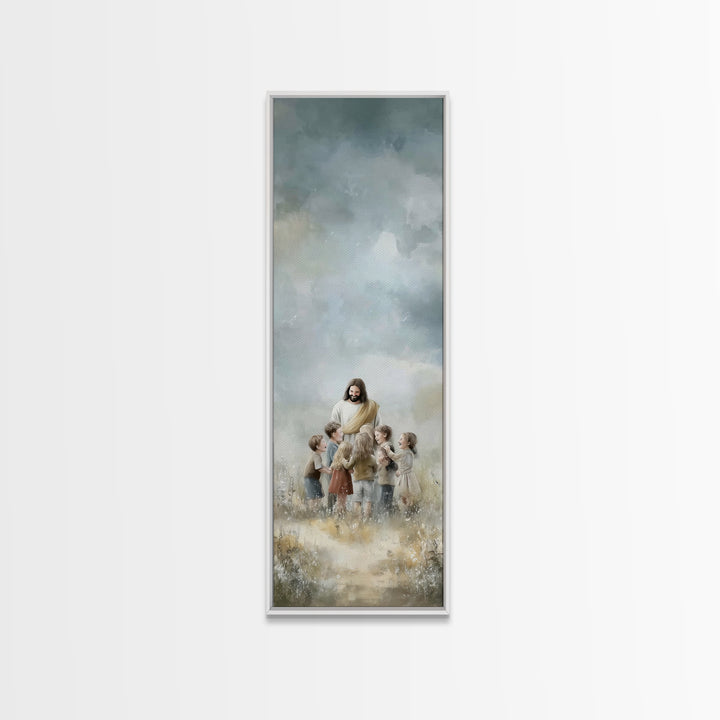 Circle Of Blessings, Framed Canvas Print, Narrow Art, Jesus Painting, Christian Wall Art, Christmas Art, Christian Art Canvas