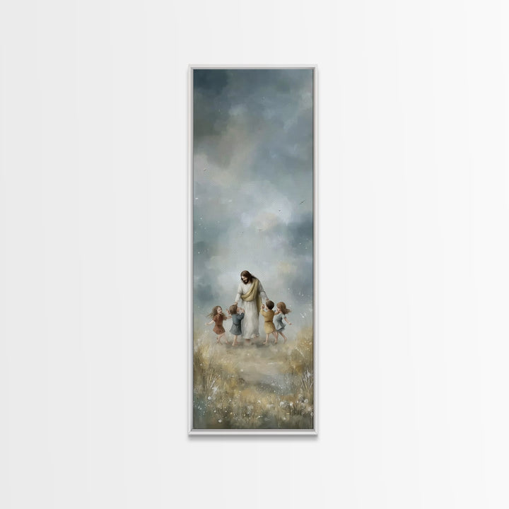 Heavenly Meadow Light | Framed Canvas Print | Tall Narrow Wall Art | Christian Art Canvas | Christmas Art | Jesus Painting | Christian Wall