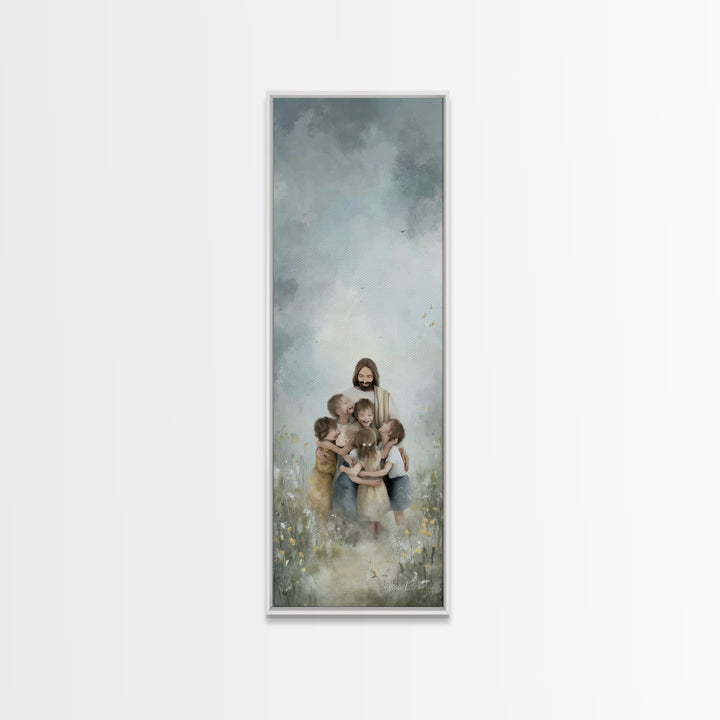 Clouds Of Mercy, Framed Canvas Print, Tall Narrow Wall Art, Christian Christmas Art, Christian Art Canvas, Jesus Painting, Christian Wall A