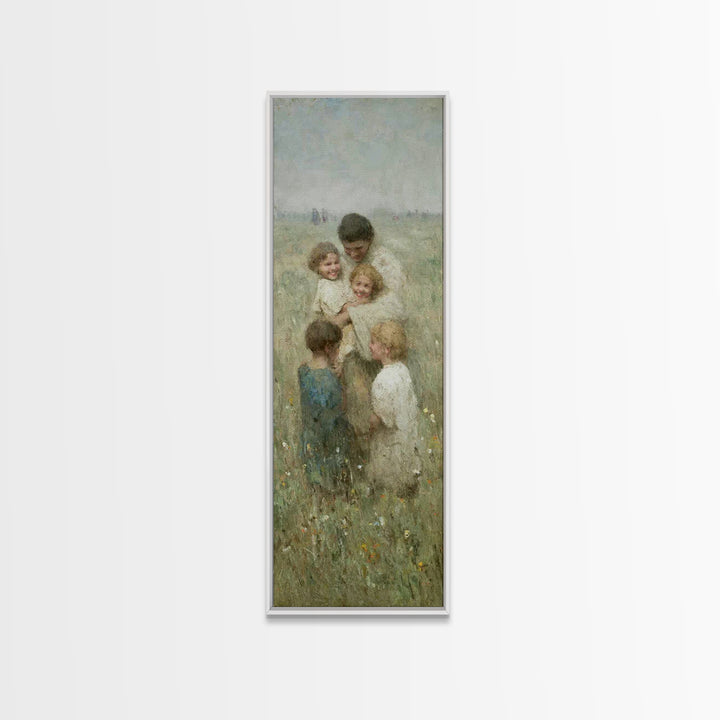 Gathered In Grace, Framed Canvas Print, Narrow Art, Jesus Painting, Christian Wall Art, Christian Art Canvas, Christian Christmas Art