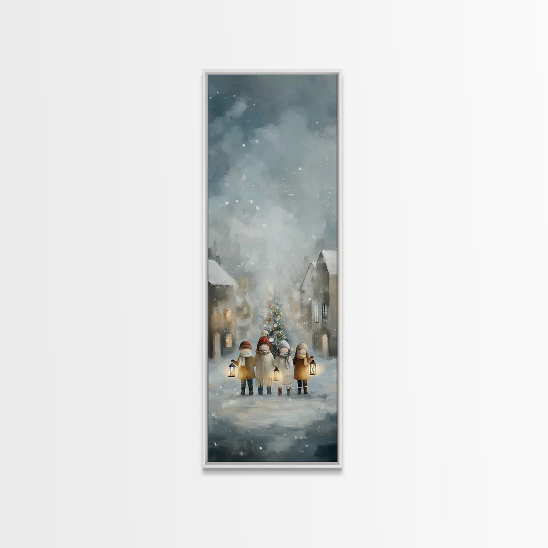 Winter Lantern Joy – Framed Canvas Print – Christmas Wall Art – Christian Christmas Art – Christian Art Canvas – Narrow Art – Christian Dec