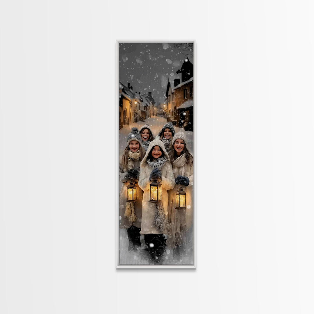 Snowfall Rejoicing – Framed Canvas Print – Christmas Art – Christian Wall Art – Modern Christmas Art – Tall Narrow Wall Art – Christian Chr