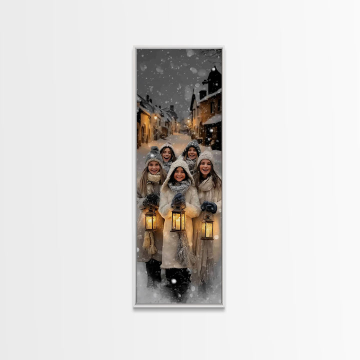 Snowfall Rejoicing – Framed Canvas Print – Christmas Art – Christian Wall Art – Modern Christmas Art – Tall Narrow Wall Art – Christian Chr