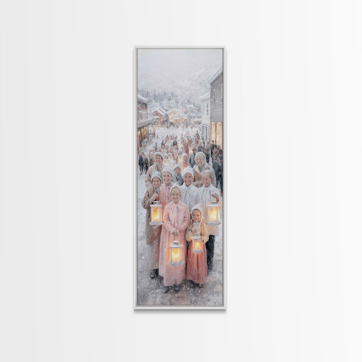 Lantern Carolers – Framed Canvas Print – Christian Christmas Art – Christmas Wall Art – Christian Art Canvas – Skinny Art – Christmas Art P