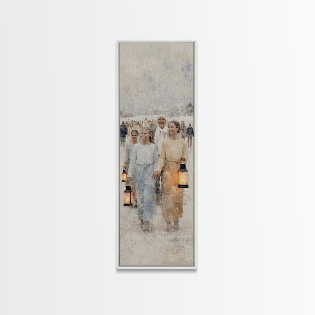 Village Of Light – Framed Canvas Print – Christmas Art Work – Christian Wall Art – Framed Christmas Art – Tall Skinny Art Print – Christian