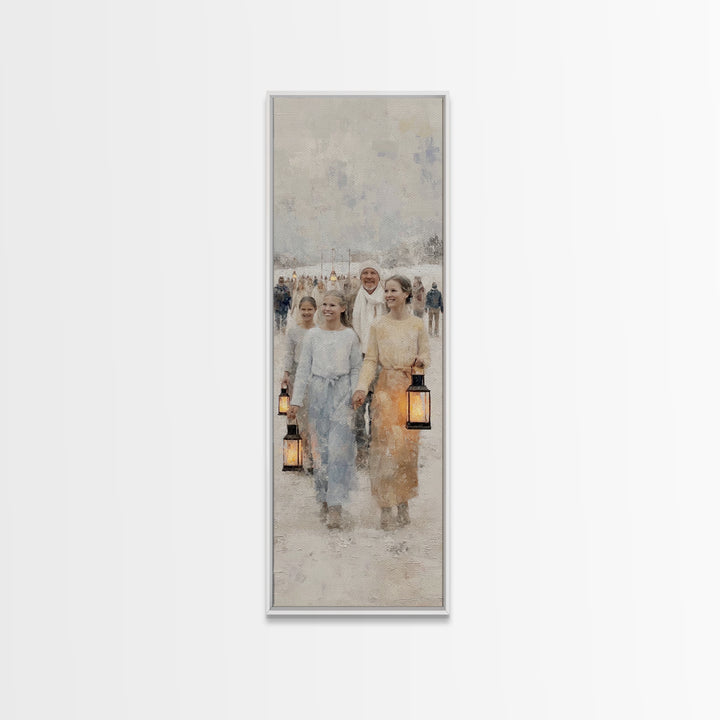 Village Of Light – Framed Canvas Print – Christmas Art Work – Christian Wall Art – Framed Christmas Art – Tall Skinny Art Print – Christian