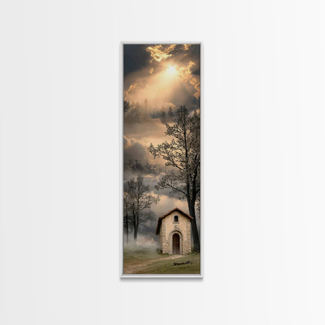 Rustic Chapel Stone – Framed Canvas Print – Vintage Christian Art – Christian Wall Art – Christian Art Canvas – Tall Narrow Wall Art – Chri