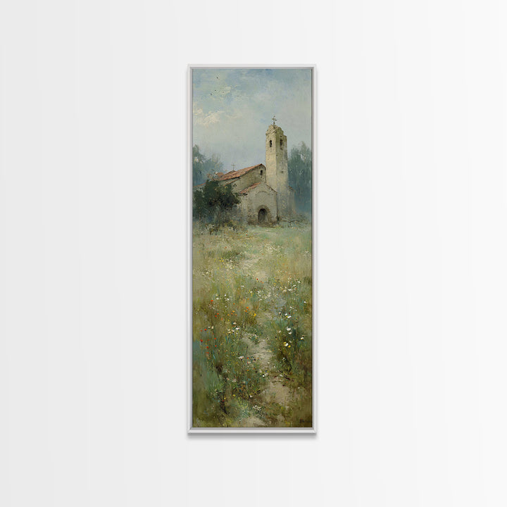 Old Chapel Meadow – Framed Canvas Print – Christian Wall Art – Christian Art Canvas – Vintage Christian Art – Tall Skinny Art Print – Chris