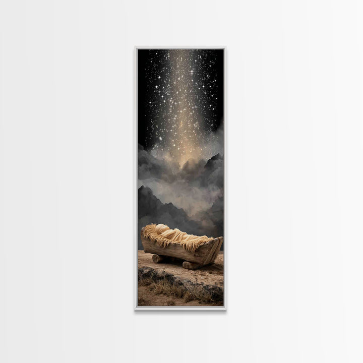 Holy Night Cradle – Framed Canvas Print – Christian Christmas Art – Tall Skinny Art Print – Christian Wall Art – Christmas Canvas Wall Art