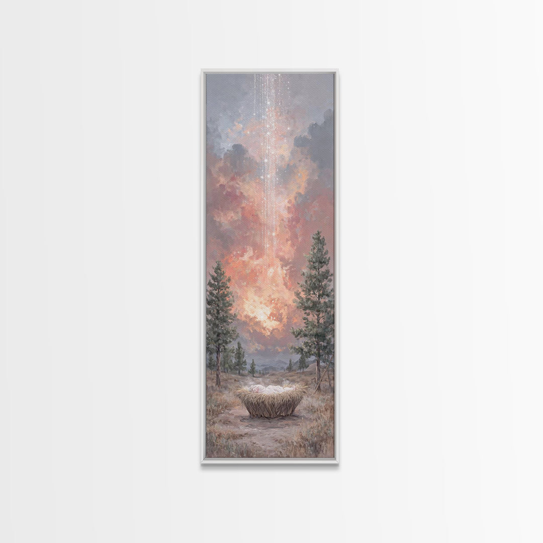 Heaven’s Dawn Promise – Framed Canvas Print – Christian Wall Art – Tall Skinny Art Print – Christian Christmas Art – Christian Art Canvas –