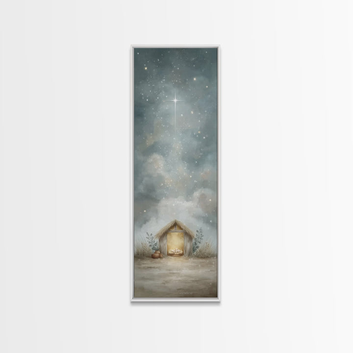 Holy Night Sky, Framed Canvas Print, Skinny Art, Christian Wall Art, Christmas Canvas Wall Art, Christian Art Print, Jesus Christmas Art