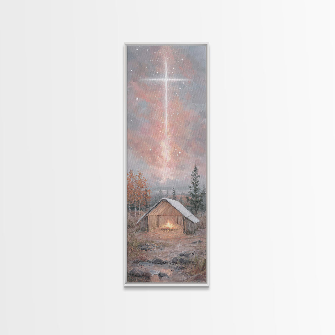 Radiant manger glow, Framed Canvas Print, Narrow Art, Christian Christmas Art, Christmas Art Prints, Christian Art Canvas, Christmas Wall A
