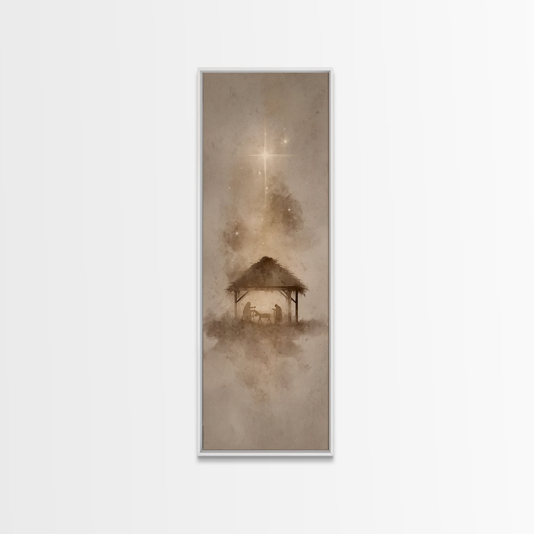 Silent Manger Night – Framed Canvas Print – Skinny Art – Christian Art Print – Christmas Wall Art – Framed Christmas Art – Christian Christ
