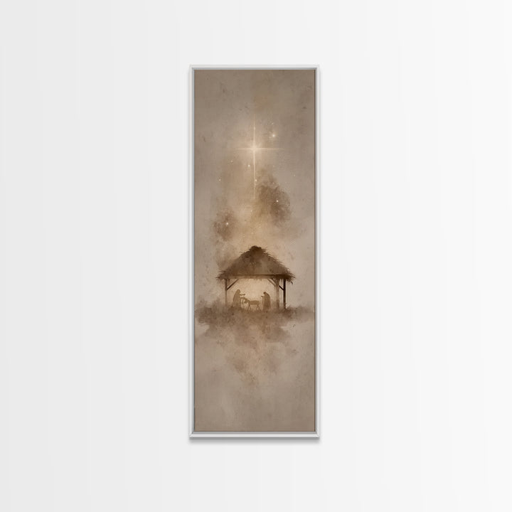 Silent Manger Night – Framed Canvas Print – Skinny Art – Christian Art Print – Christmas Wall Art – Framed Christmas Art – Christian Christ