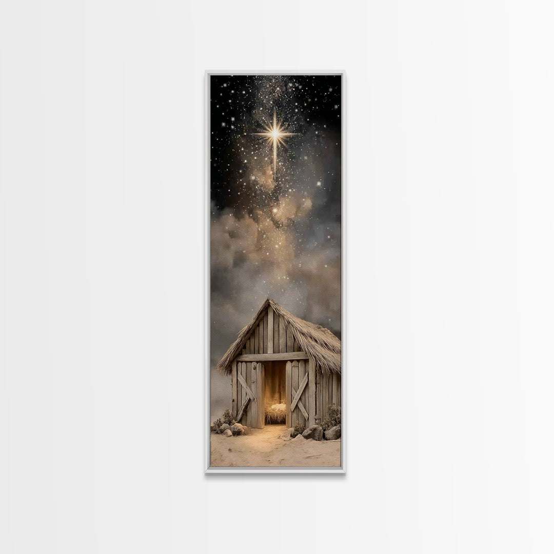 Divine Midnight Star | Framed Canvas Print | Tall Narrow Wall Art | Jesus Christmas Art | Christmas Art Framed | Christian Wall Art | Chris