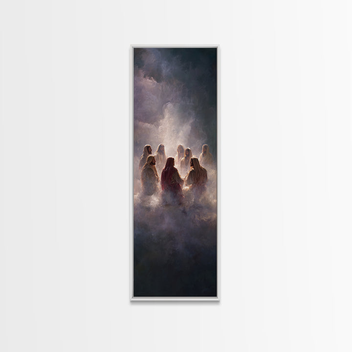 Heavenly Assembly, Framed Canvas Print, Tall Narrow Wall Art, Christian Art Canvas, Jesus Painting, Christmas Art, Christian Decor