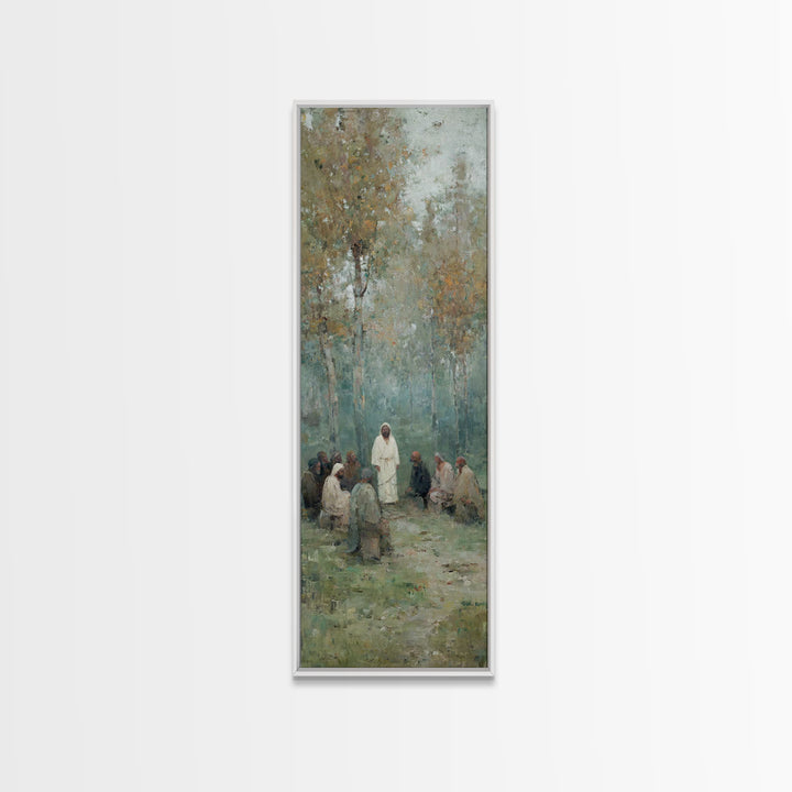 Garden Devotion, Framed Canvas Print, Narrow Art, Christian Art Work, Jesus Wall Art, Christian Painting, Subtle Christian Art