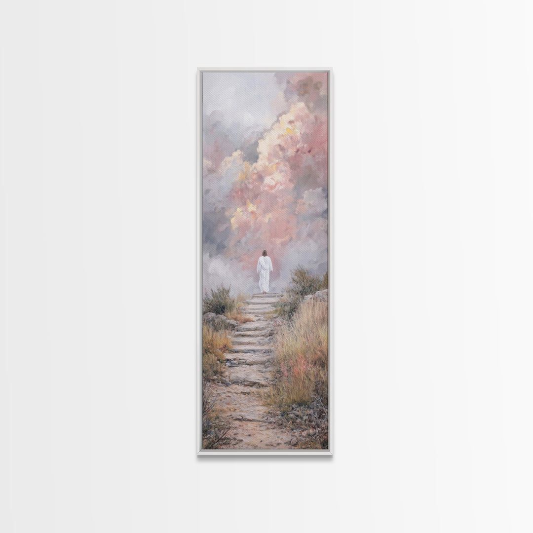 Heavenward Steps | Framed Canvas Print | Jesus Painting | Christian Art Canvas | Christian Wall Art | Tall Skinny Art Print | Christmas Art