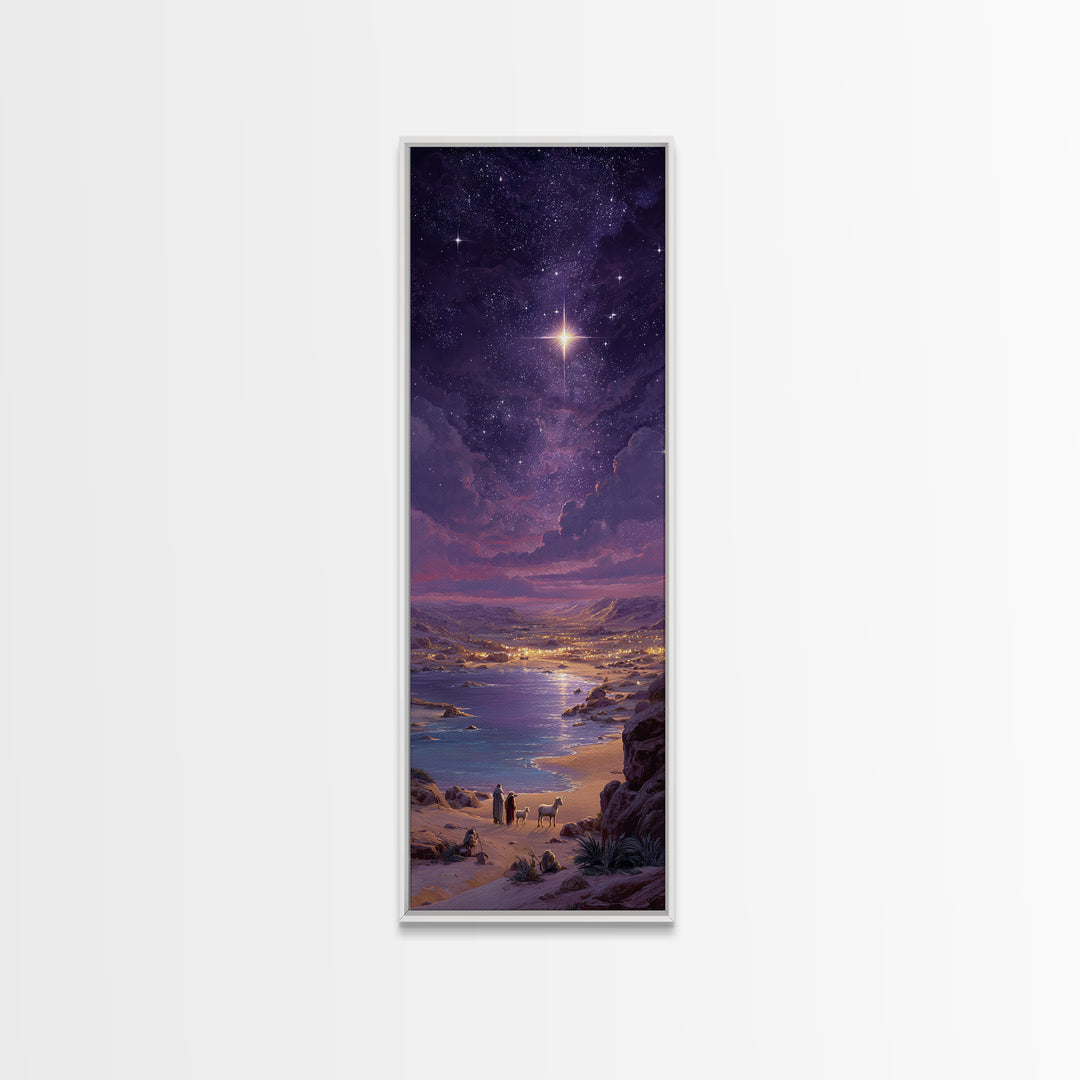 Bethlehem Night Glow – Framed Canvas Print – Christmas Art – Christian Art Canvas – Christian Wall Art – Tall Skinny Art Print – Christian