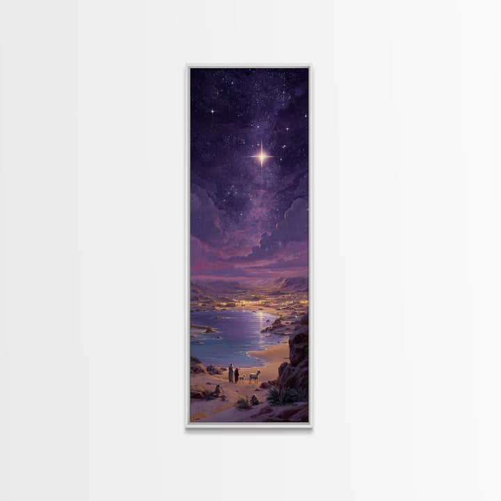Bethlehem Night Glow – Framed Canvas Print – Christmas Art – Christian Art Canvas – Christian Wall Art – Tall Skinny Art Print – Christian