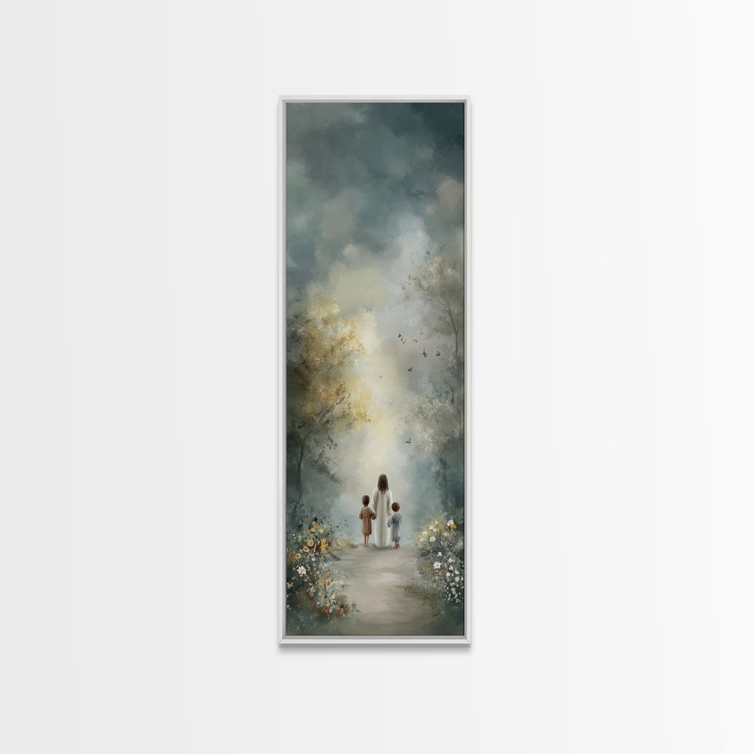 Heavenly Path Walk – Framed Canvas Print – Tall Narrow Wall Art – Christian Art Canvas – Jesus Painting – Christian Decor – Christian Wall