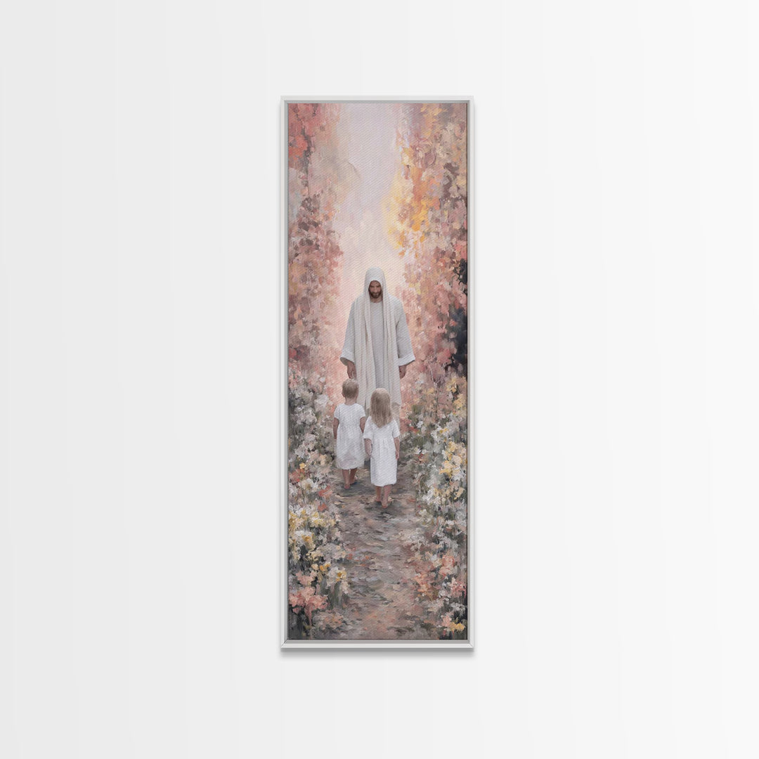 Joyful Morning Walk – Framed Canvas Print – Skinny Art – Christian Art Canvas – Christian Wall Art – Jesus Painting – Christian Christmas A