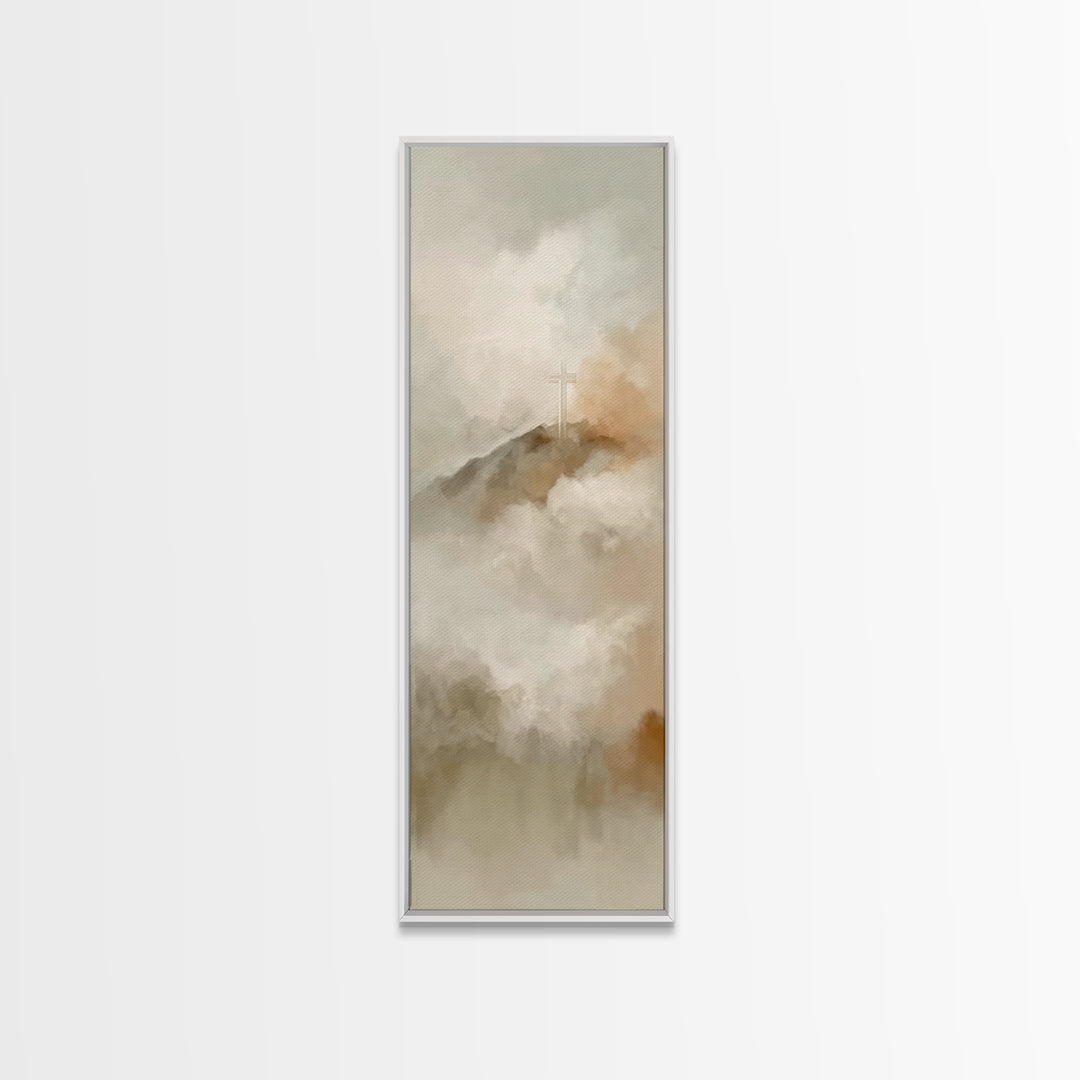 Hopeful Summit Cross – Framed Canvas Print – Narrow Art – Christian Art Canvas – Christian Painting – Christian Wall Art – Christmas Art